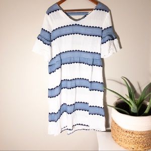 Linen Scallop Striped Dress